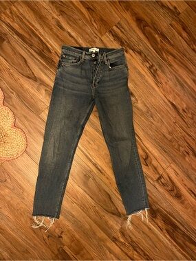 Re/Done Dark Wash Cropped Raw-Hem Jeans